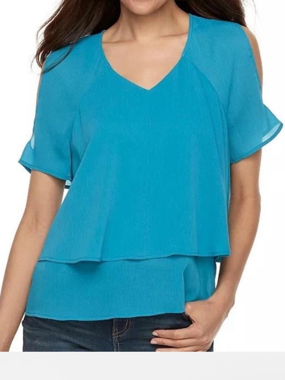 Juicy Couture Cold Shoulder Layered Flowy Blouse